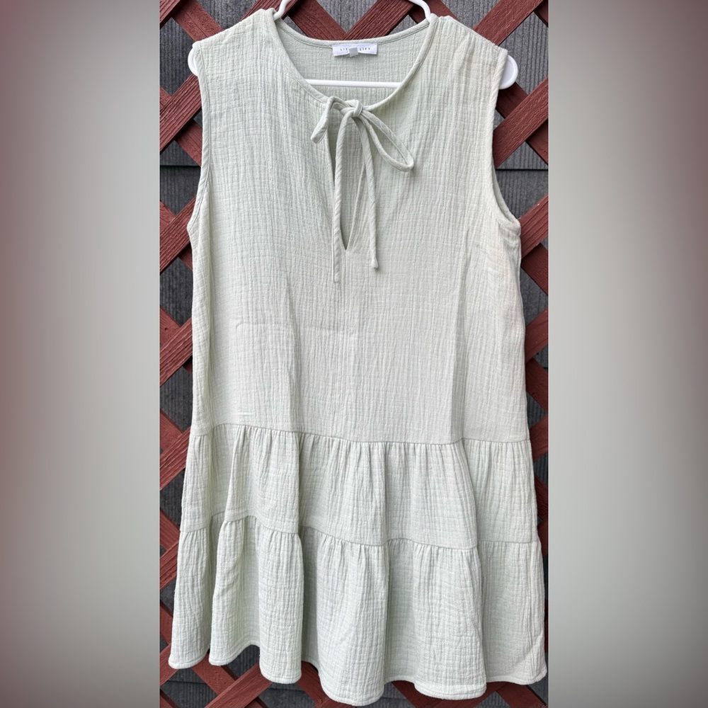 Little Lies Light Sage Tiered Sleeveless Dress XS